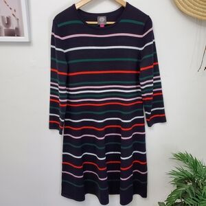 Vince Camuto Navy Striped Multicolour Women's Knit Dress, Size Large